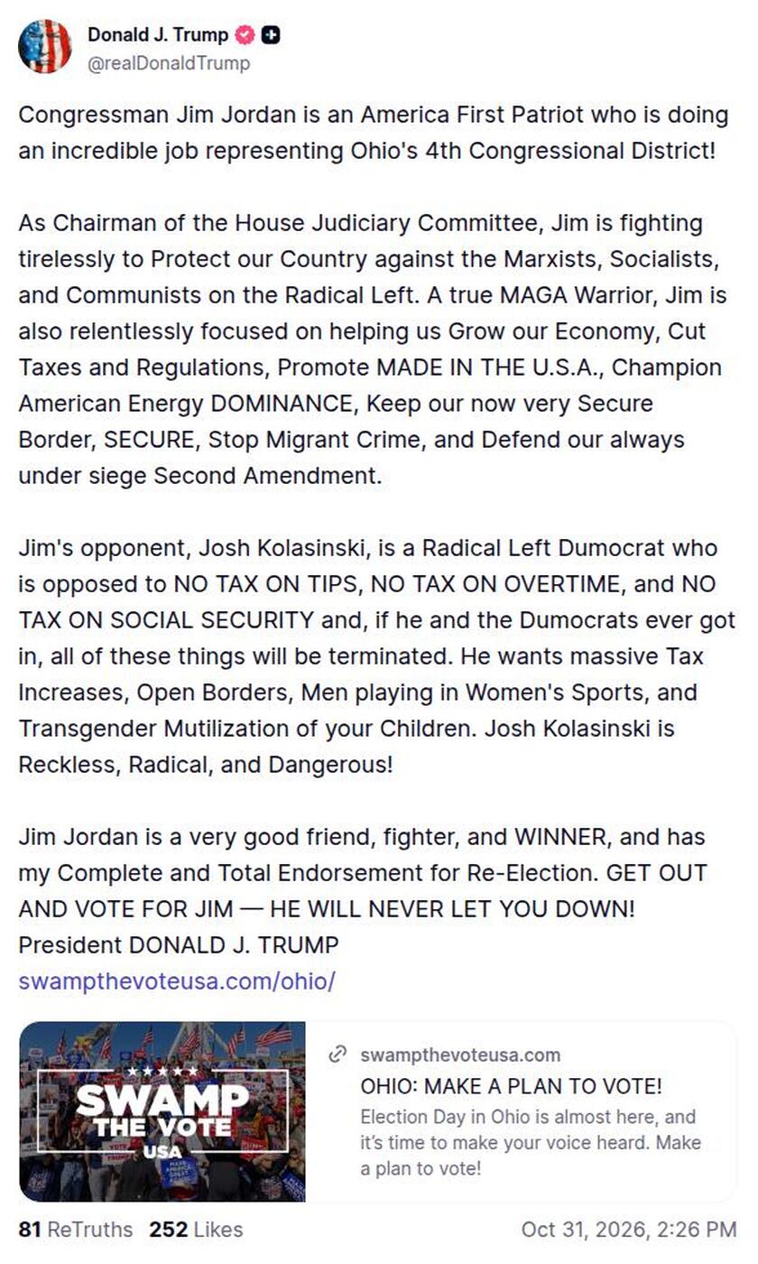 Post image from Donald Trump