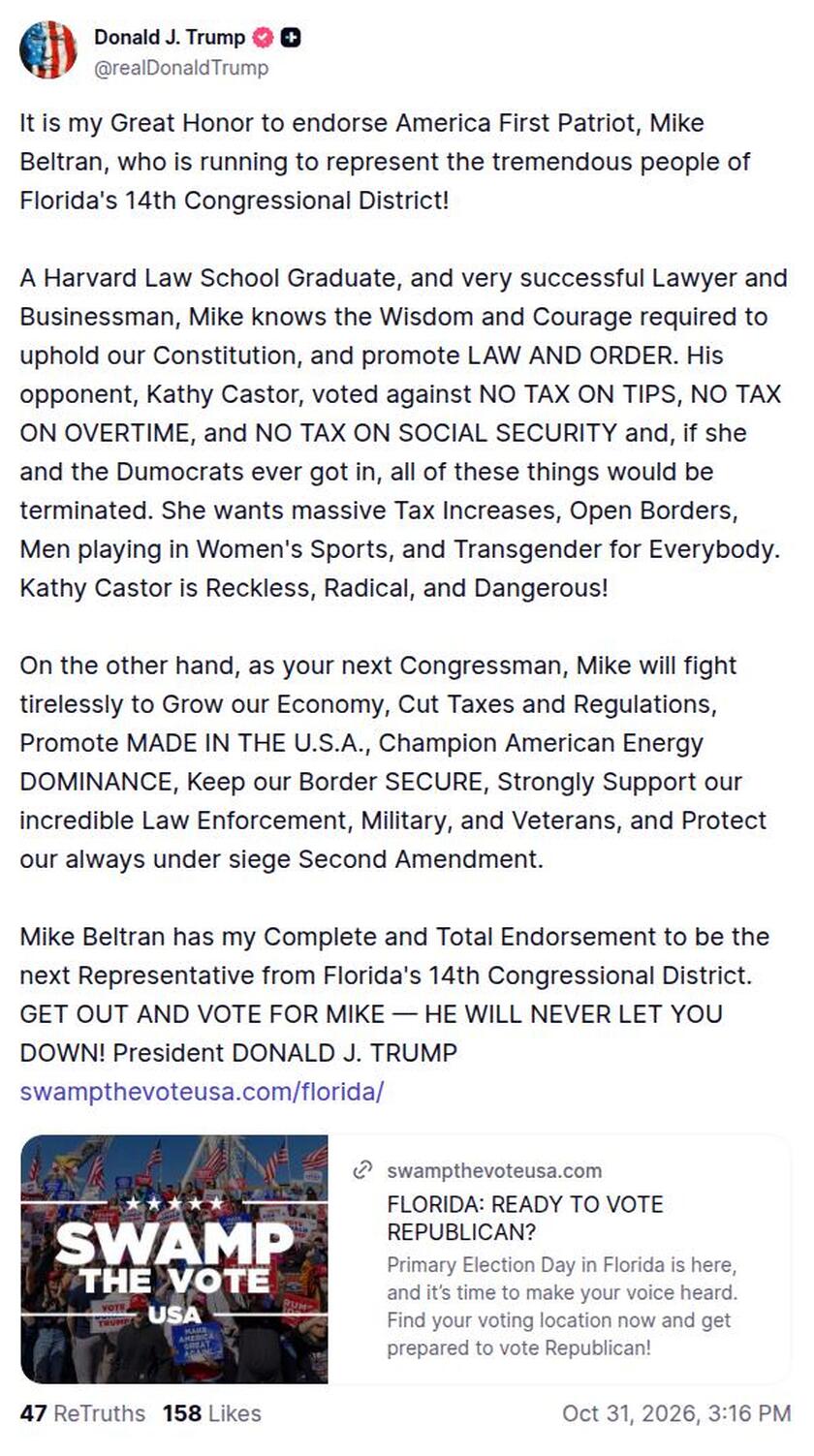Post image from Donald Trump