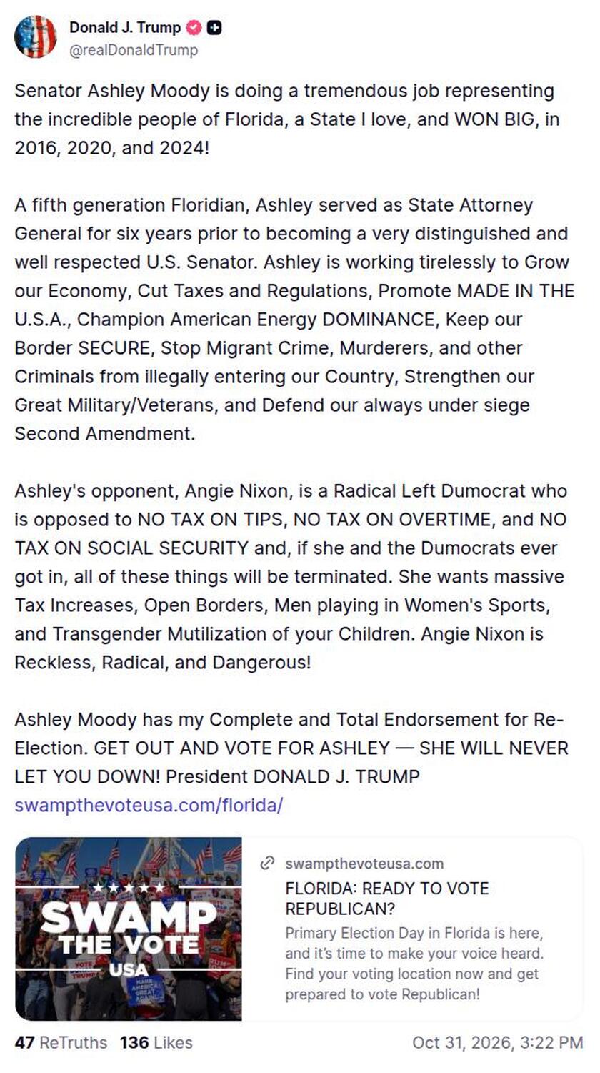 Post image from Donald Trump