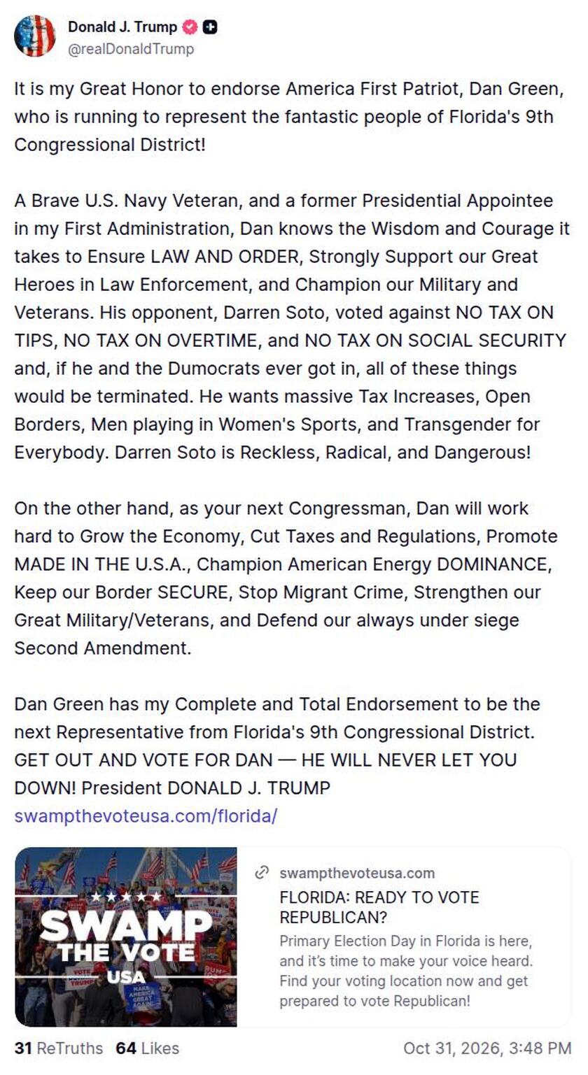 Post image from Donald Trump