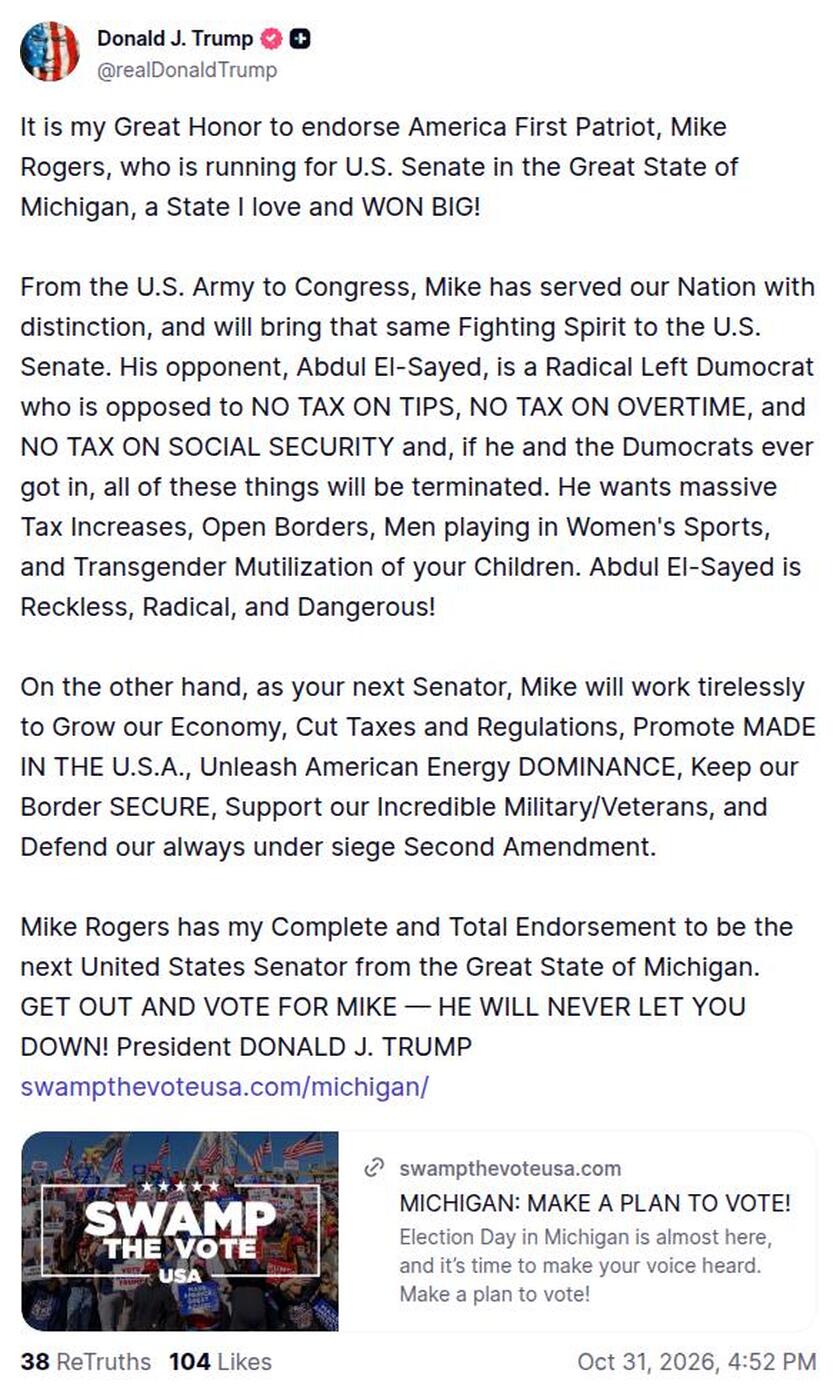 Post image from Donald Trump